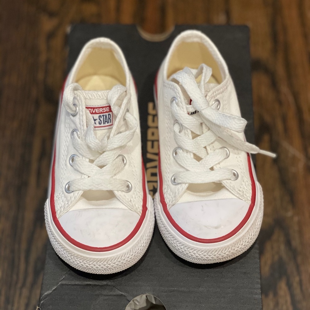 Infant white converse sneakers, size 7